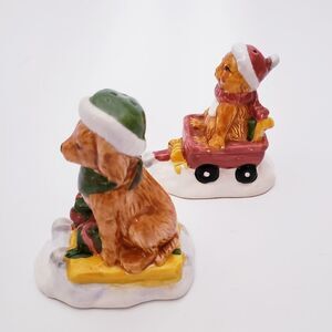 Cat & Dog Sledding In Snow Salt Pepper Shakers Centrum Christmas Autumn Harvest